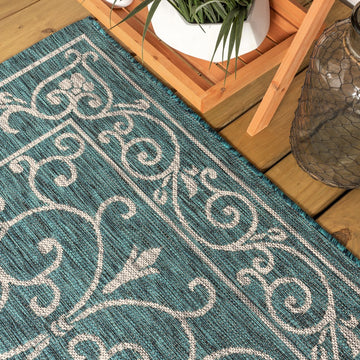 Charleston Vintage Filigree Textured Weave Indoor/outdoor Round Rug